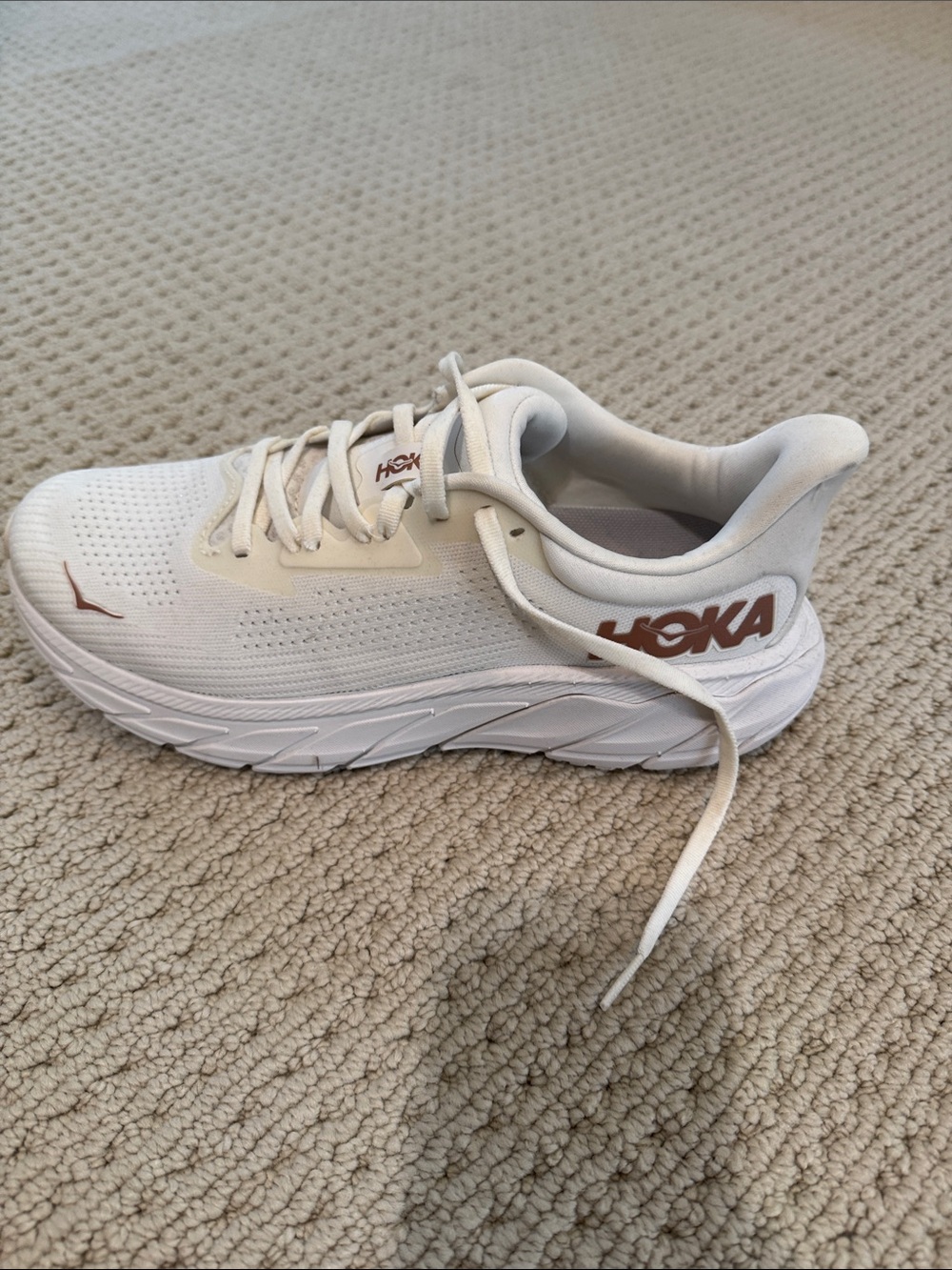 Hoka White Athletic Sneakers with Copper Logo Accent - Picture 8 of 10